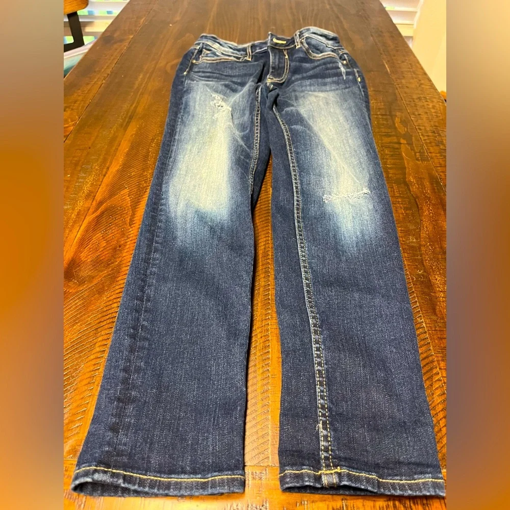 Vigoss Thompson Tomboy Fit Ankle Denim Jeans Low Waist Rise Distressed Dark Wash - Picture 1 of 13
